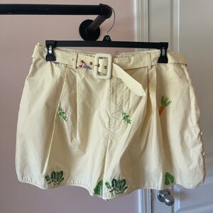 Cream Embroidered Vegetable-Belted Women’s Skort